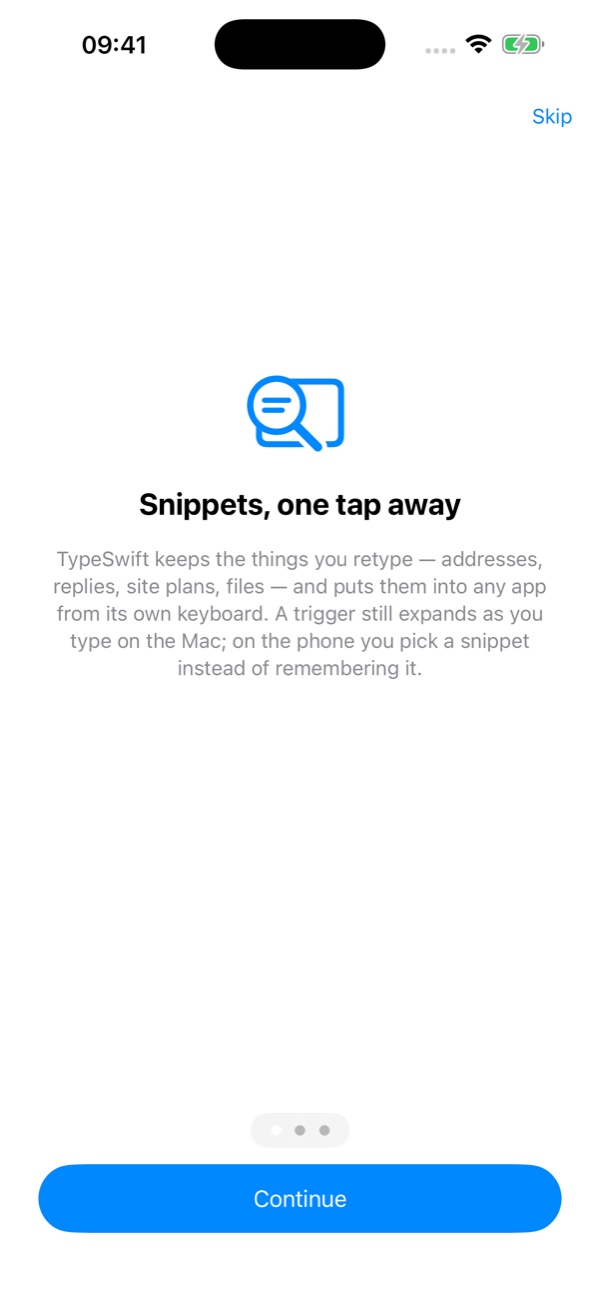The TypeSwift first-run guide on iPhone.